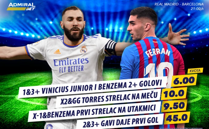 Read more about the article El Klasiko specijal, Benzema i Vini Žunior vode do dobitka na AdmiralBetu?