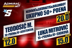 AdmiralBet crveno-beli specijal - Kvote od 12,00 do 20,00, može li Teo do dabl-dabla?