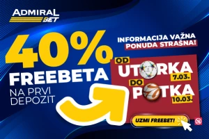 Od utorka do petka, ponuda neponovljiva 40% freebet svakoga dana na prvi depozit!