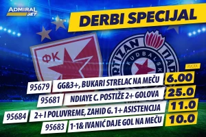 AdmiralBet i Sportske specijal i 100+ tiket - Ne propustite derbi!